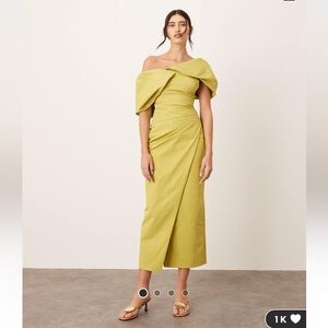 NWT Arrange Bardot Pleat Maxi Dress in Chartreuse